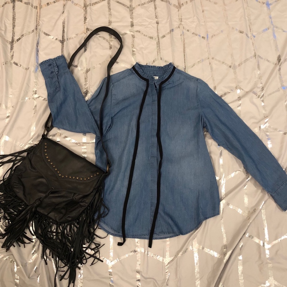 Kensie Soft Jean Button Up with Black Ties